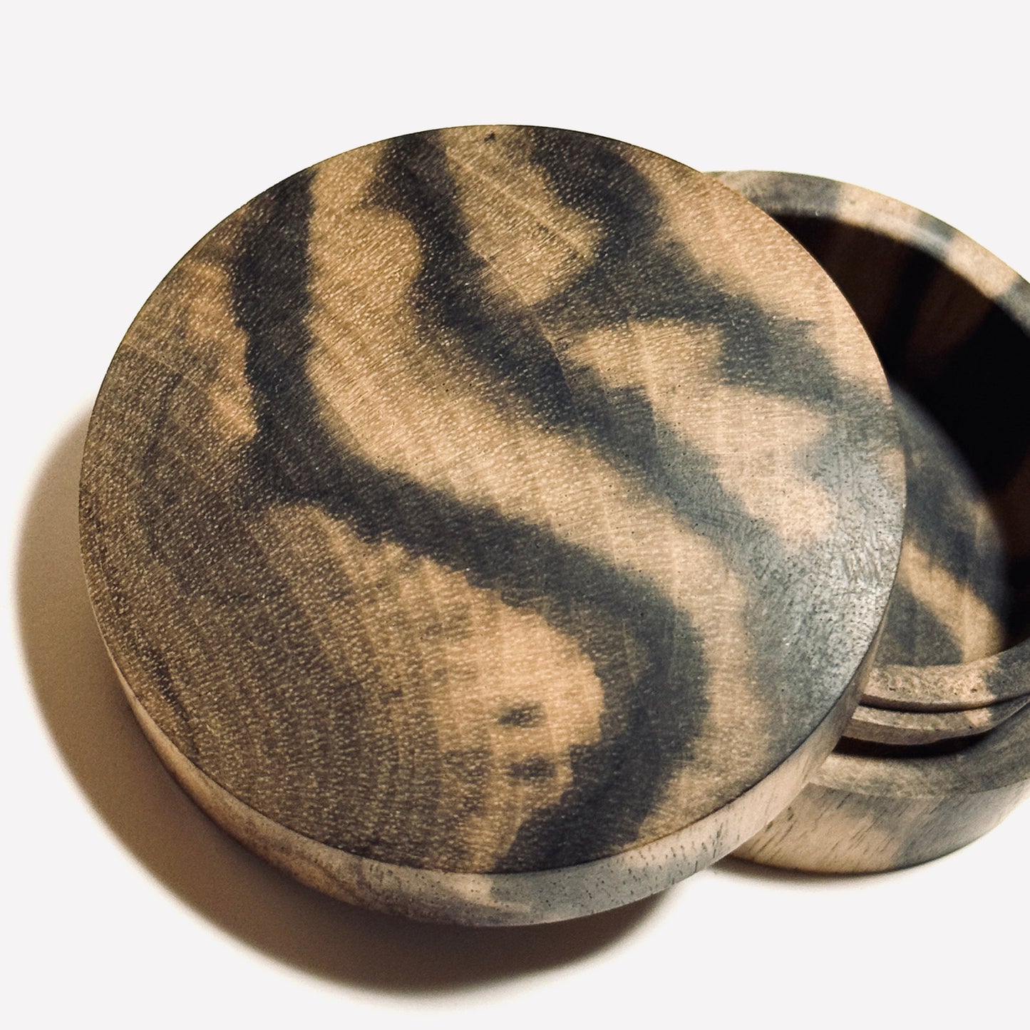 Black Persimmon Incense Box, "Vertical Wood Cut," 60mm, Straight-Sided, One-Touch Type, Premium Quality