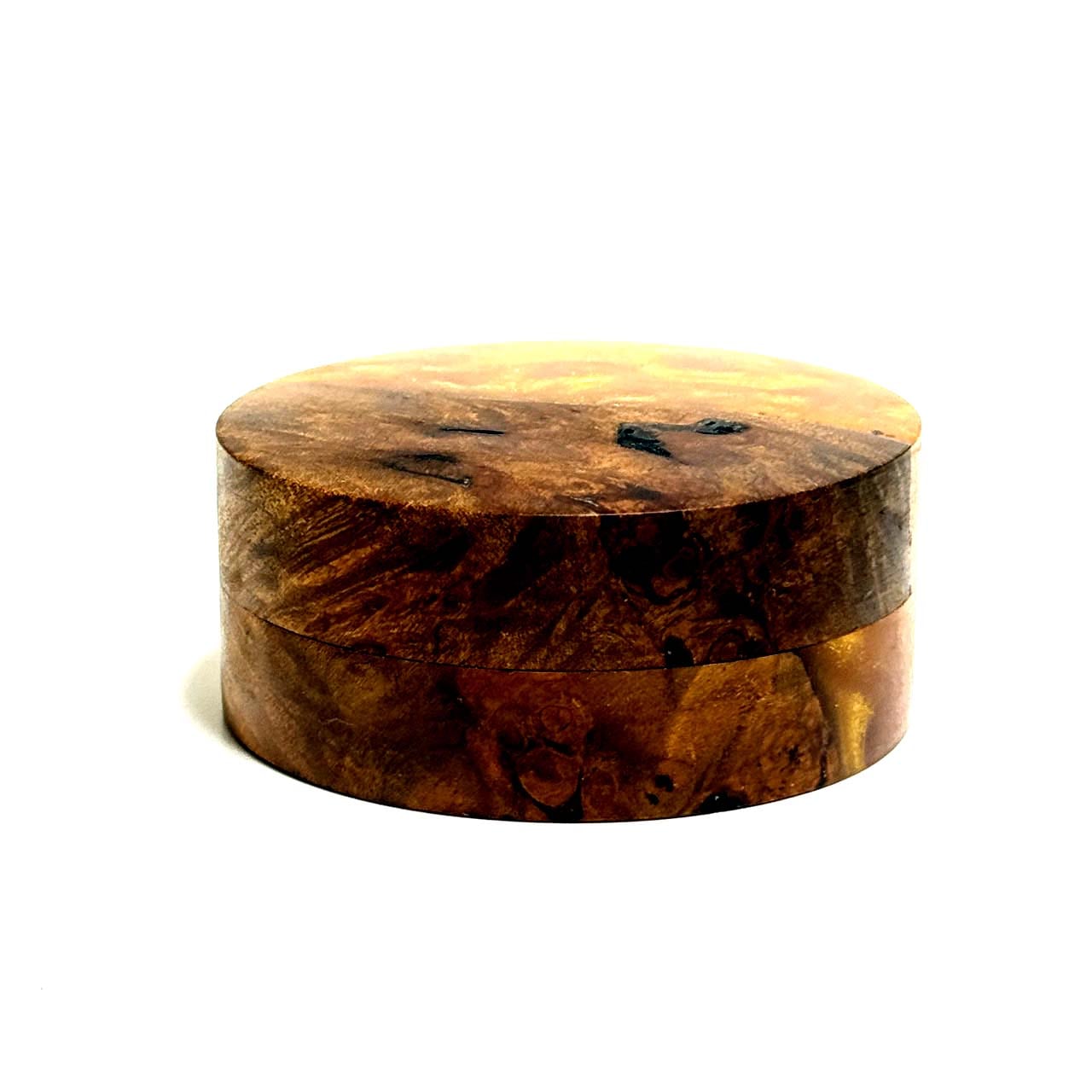 ハイブリッド・ウッドの香合(楓瘤) 黄金色 70mm 切立型 1タッチ式