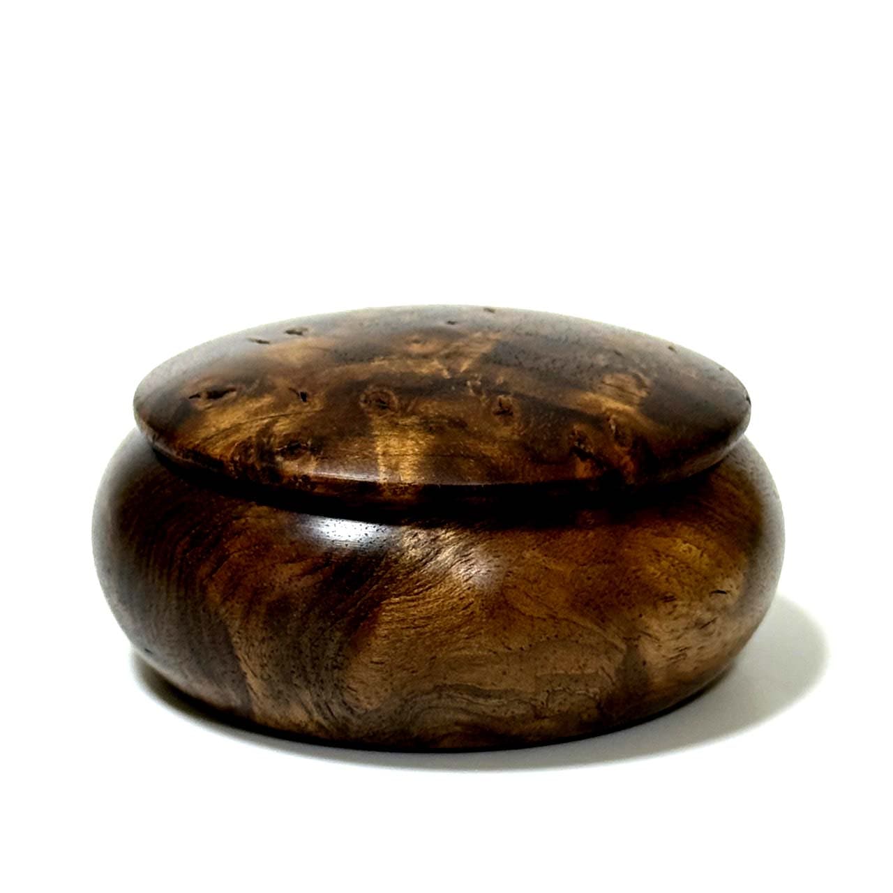 鬼胡桃瘤杢の香合 60mm まんじゅう型 1タッチ式 極上