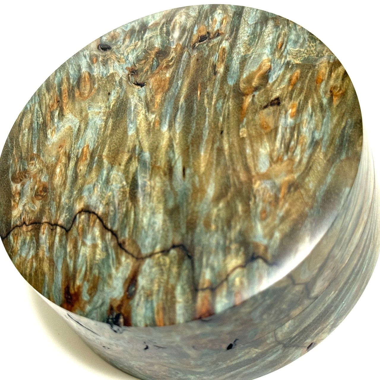 スタビライズド・ウッドの香合(楓瘤) 緑青色 80mm 切立型 1タッチ式