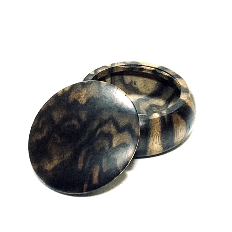 黒柿の香合 孔雀杢 60mm 極上 まんじゅう型 1タッチ式