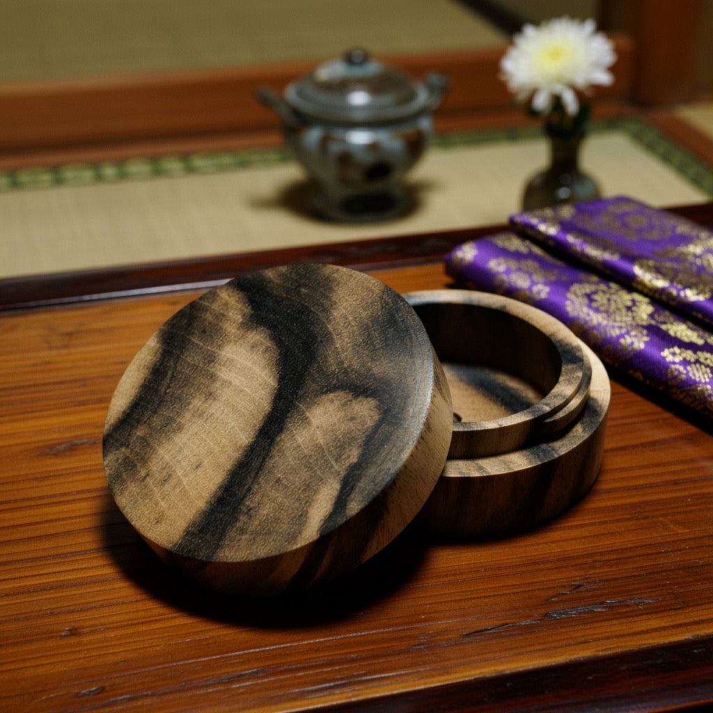 Black Persimmon Incense Box, "Vertical Wood Cut," 60mm, Straight-Sided, One-Touch Type, Premium Quality