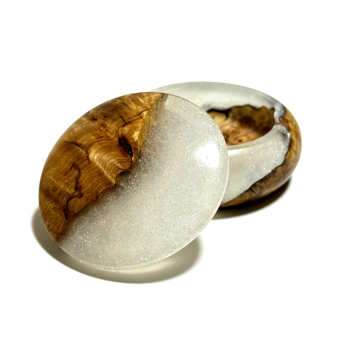 ハイブリッド・ウッドの香合(楓瘤) パールホワイト色 70mm まんじゅう型 「雪華」 1タッチ式