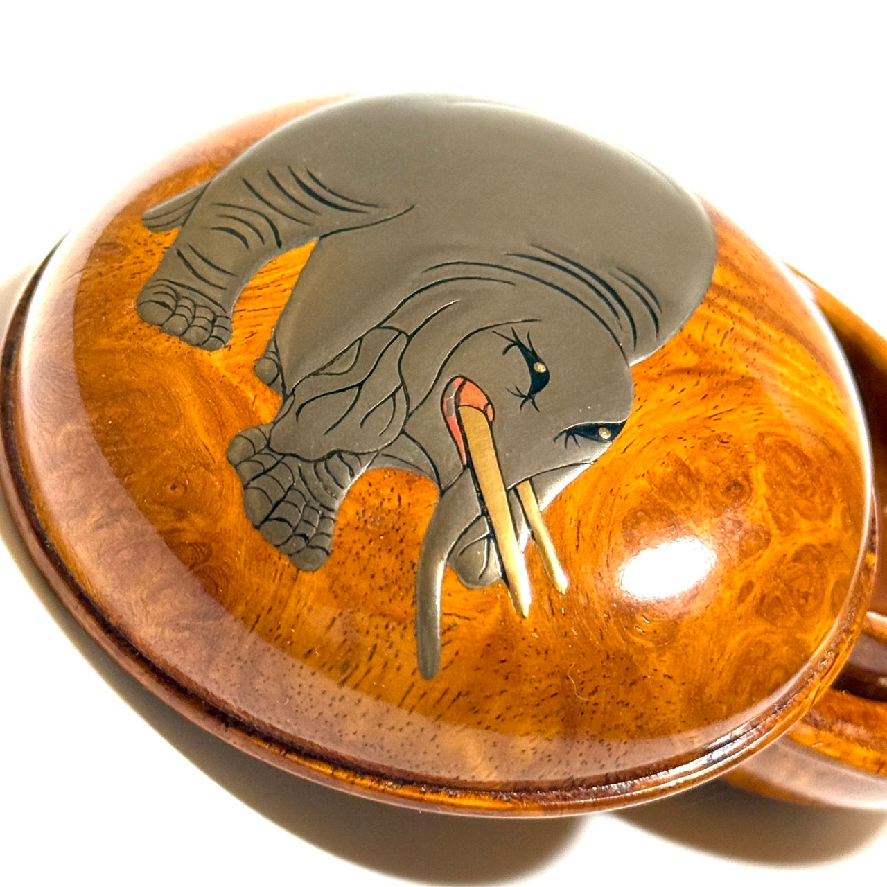 俵屋宗達「白象」高蒔絵の香合 花梨瘤 70mm はまぐり型 1タッチ式 極上