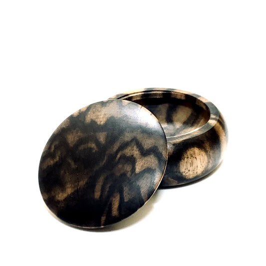 黒柿の香合　孔雀杢　60mm　極上　まんじゅう型　1タッチ式