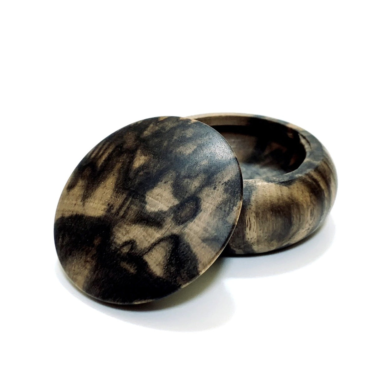 黒柿の香合　孔雀杢　60mm　極上　まんじゅう型　1タッチ式　無垢磨き仕上げ