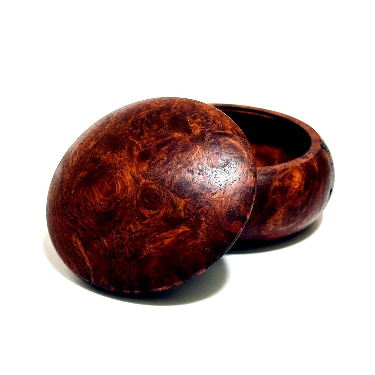 花梨瘤の香合　60mm　まんじゅう型　蓋厚タイプ　1タッチ式