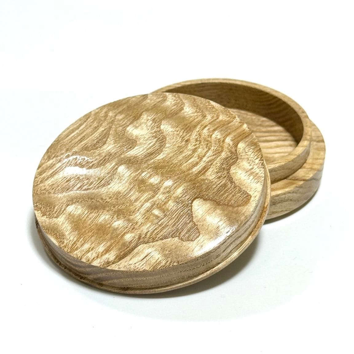 塩地玉杢の香合　70mm　佛杢型　1タッチ式