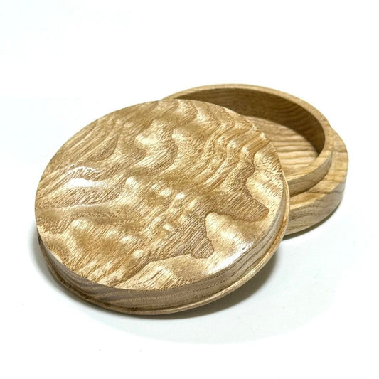 塩地玉杢の香合　70mm　佛杢型　1タッチ式