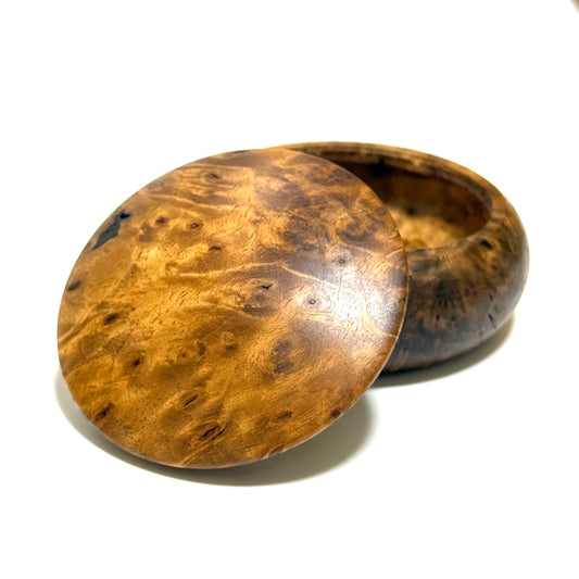 鬼胡桃瘤杢の香合　70mm　まんじゅう型　1タッチ式　極上