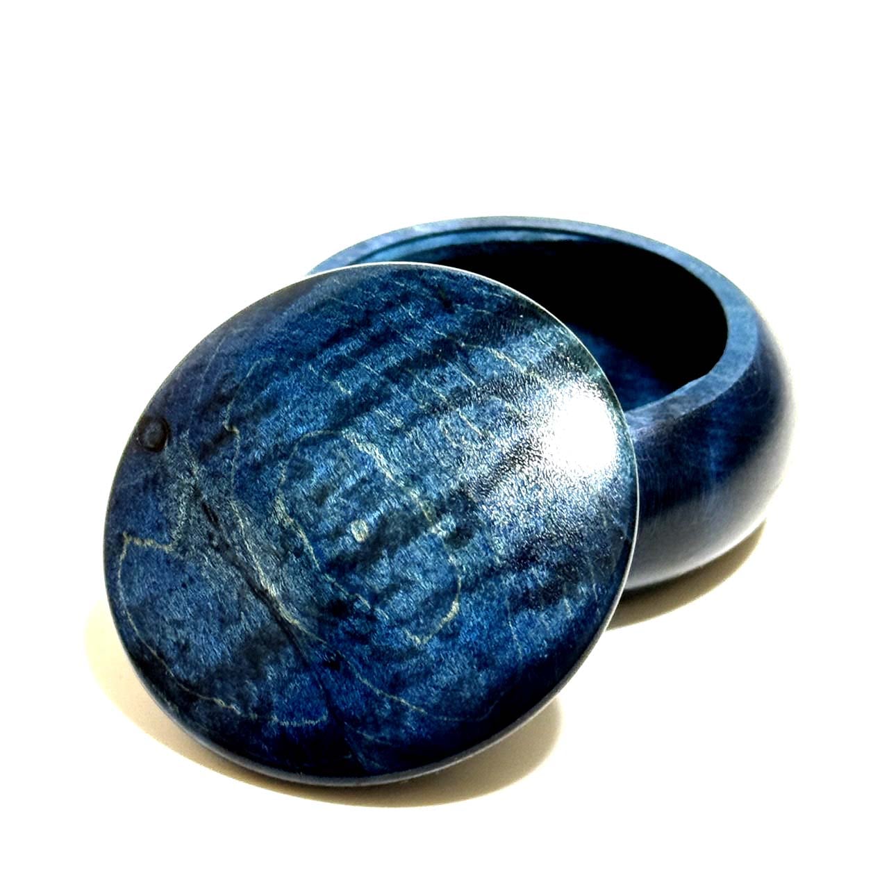 スタビライズド・ウッドの香合（楓虎目杢）　紺碧色　60mm　まんじゅう型　1タッチ式　特上