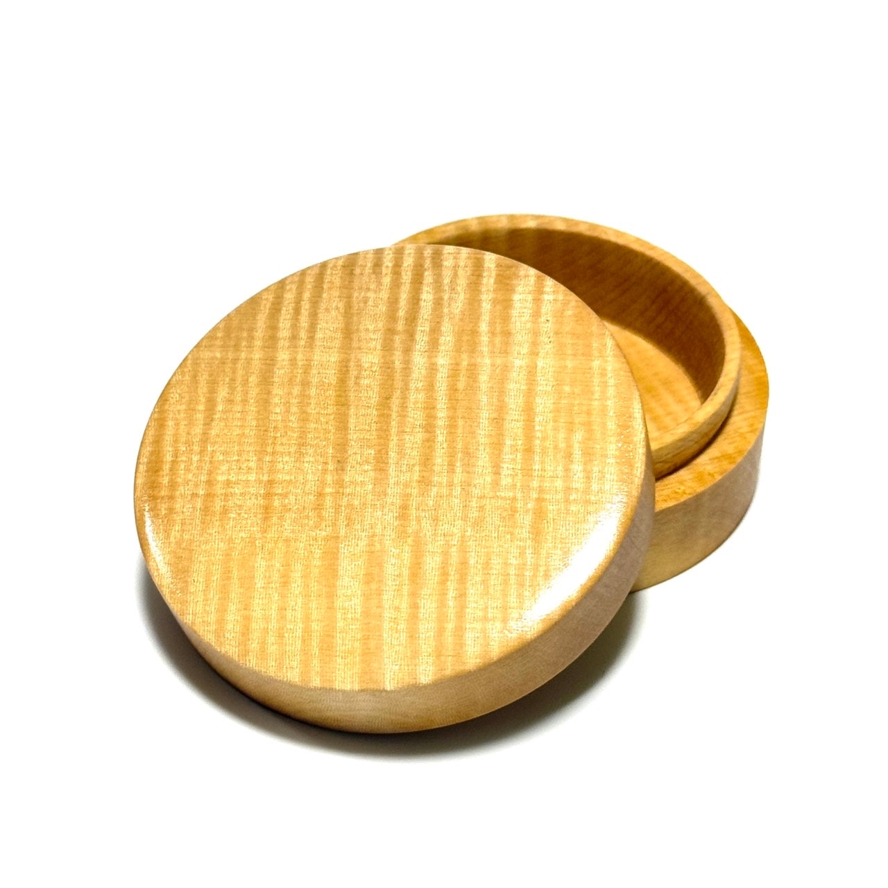 楓虎目杢の香合　70mm　切立型　1タッチ式　極上