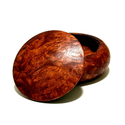 花梨瘤杢の香合　70mm　まんじゅう型　1タッチ式