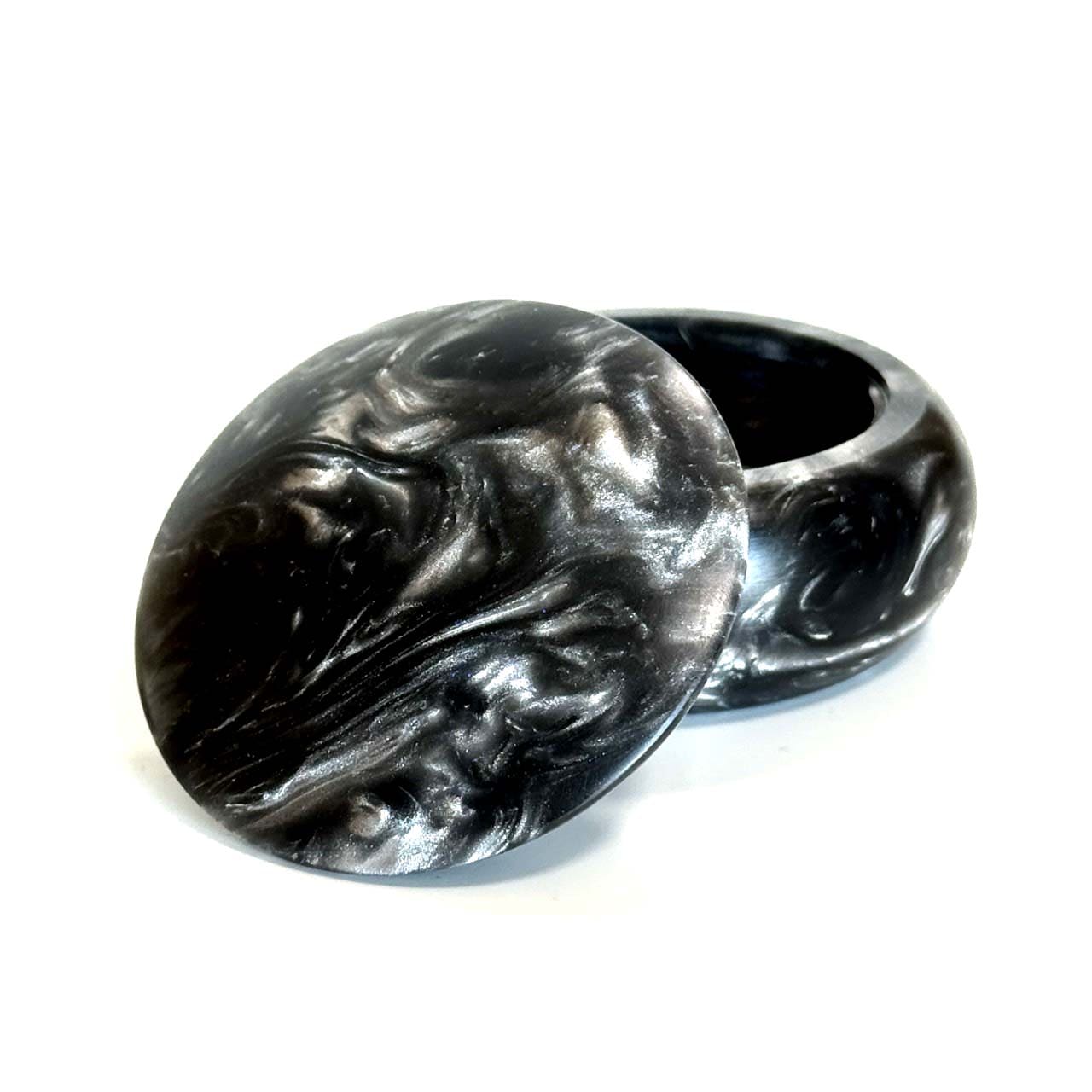 国産高級レジンの香合　銀色　60mm　まんじゅう型　1タッチ式