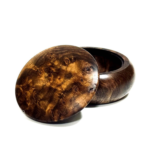 鬼胡桃瘤杢の香合　60mm　まんじゅう型　1タッチ式　極上