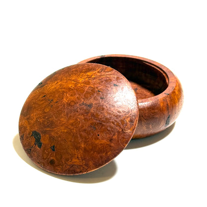 Karin burl incense box, 70mm, bun-shaped, one-touch closure, premium quality.