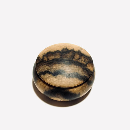 Black Persimmon Incense Box, "Vertical Wood Cut," 60mm, Manju Shape, One-Touch Opening, Premium Quality