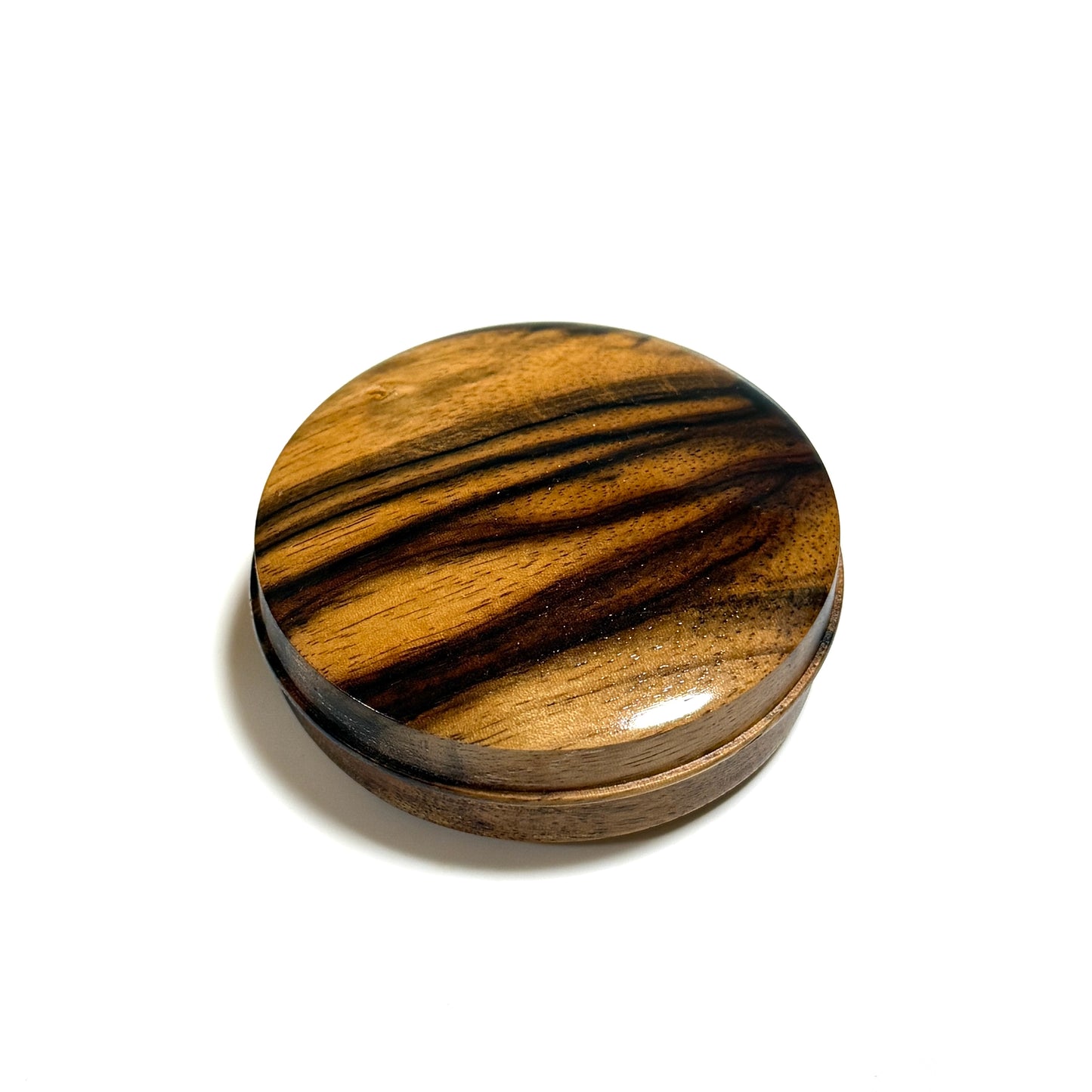 Black persimmon wood incense box, 70mm, straight-sided (with rim), one-touch type.