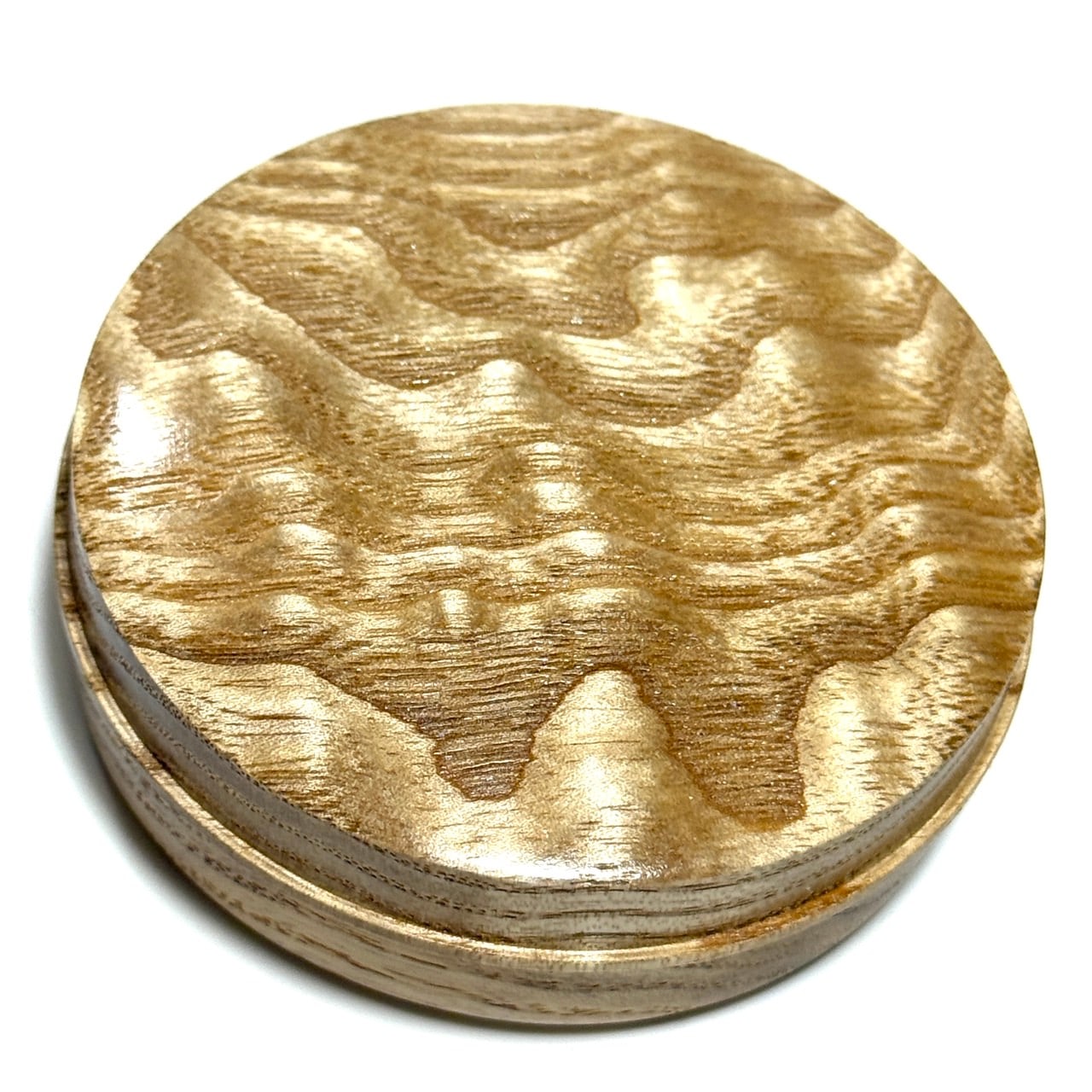 塩地玉杢の香合　70mm　佛杢型　1タッチ式