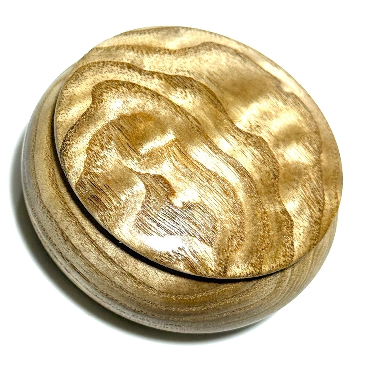 塩地玉杢の香合　70mm　まんじゅう型　1タッチ式