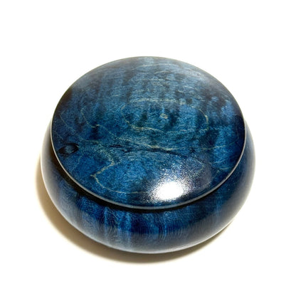スタビライズド・ウッドの香合（楓虎目杢）　紺碧色　60mm　まんじゅう型　1タッチ式　特上