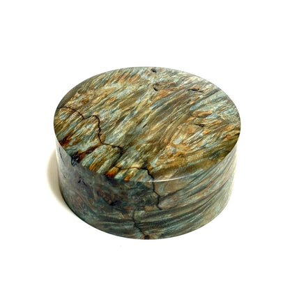 スタビライズド・ウッドの香合（楓瘤）　緑青色　80mm　切立型　1タッチ式