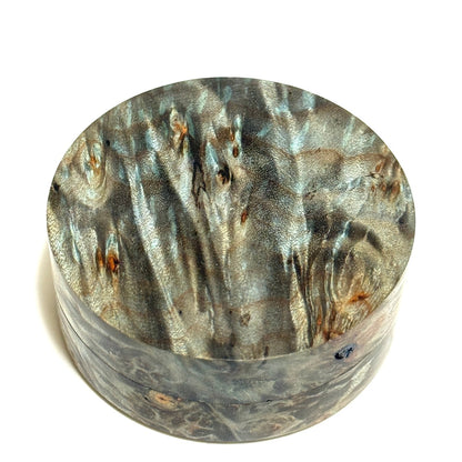 スタビライズド・ウッドの香合（楓瘤）　ターコイズ色　70mm　切立型　1タッチ式