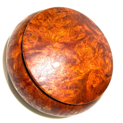 花梨瘤杢の香合　70mm　まんじゅう型　1タッチ式