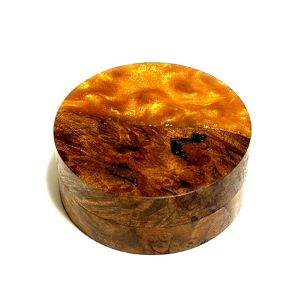 ハイブリッド・ウッドの香合（楓瘤）　黄金色　70mm　切立型　1タッチ式