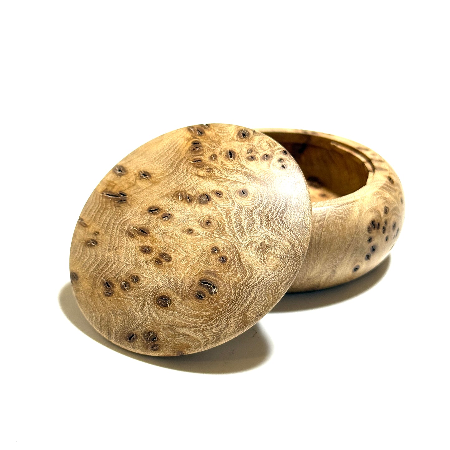 High-quality 70mm burl wood incense box, bun-shaped, one-touch opening.