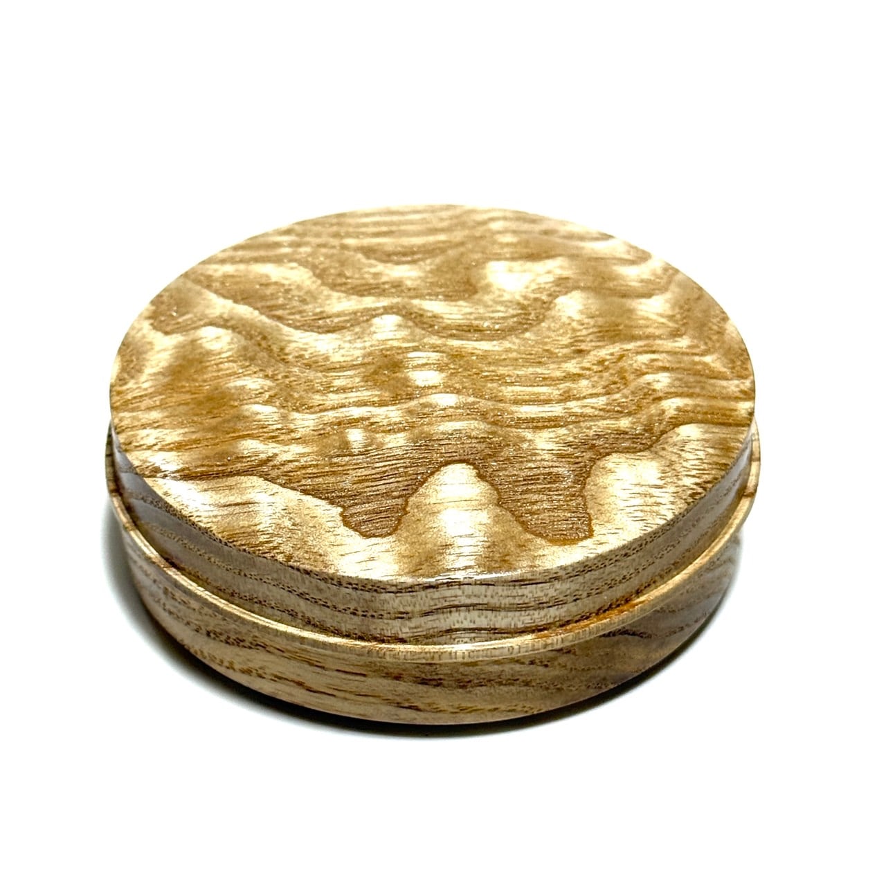 塩地玉杢の香合　70mm　佛杢型　1タッチ式