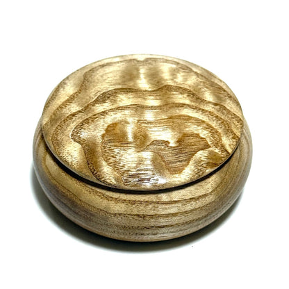 塩地玉杢の香合　70mm　まんじゅう型　1タッチ式