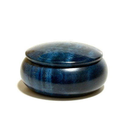 スタビライズド・ウッドの香合（楓虎目杢）　紺碧色　60mm　まんじゅう型　1タッチ式　特上