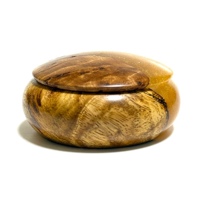 ハイブリッド・ウッドの香合（花梨瘤）　黄金色　70mm　まんじゅう型　1タッチ式