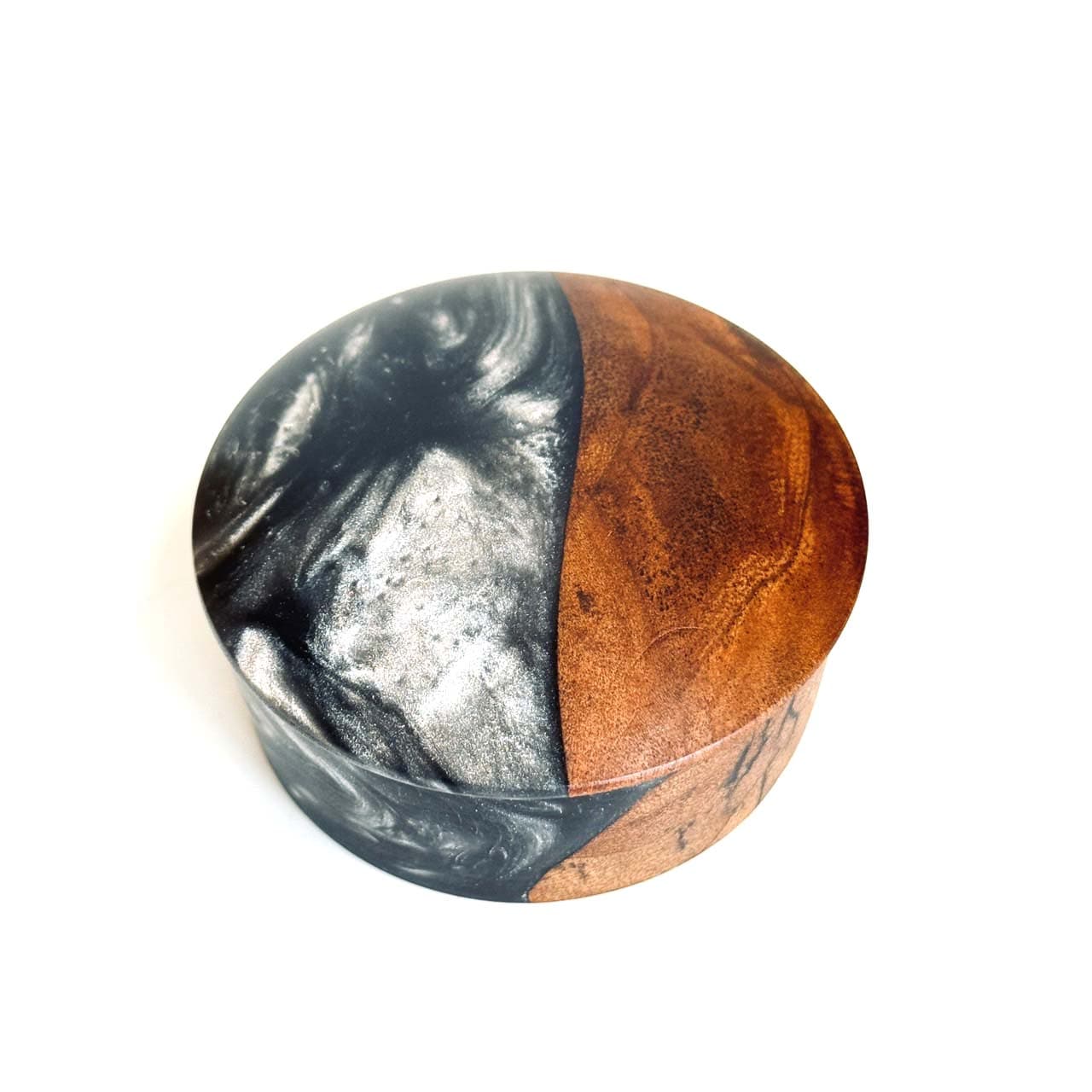 ハイブリッド・ウッドの香合（楓瘤） 銀色 60mm 新型 1タッチ式 標準杢