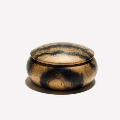 Black Persimmon Incense Box, "Vertical Wood Cut," 60mm, Manju Shape, One-Touch Opening, Premium Quality