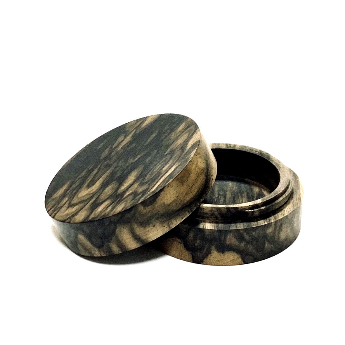 黒柿の香合　孔雀杢　70mm（高さ35mm）　極上　切立型　1タッチ式