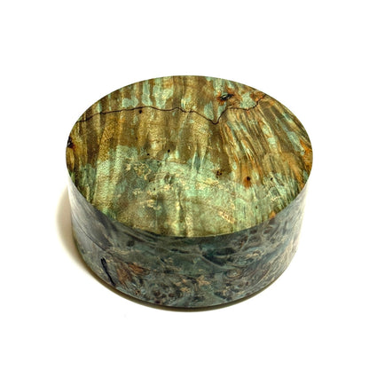 スタビライズド・ウッドの香合（楓瘤）　緑青色　80mm　切立型　1タッチ式