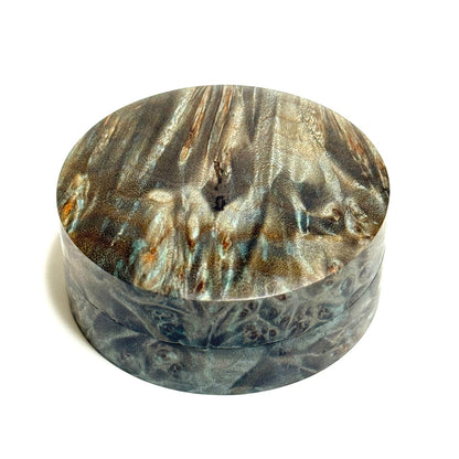 スタビライズド・ウッドの香合（楓瘤）　ターコイズ色　70mm　切立型　1タッチ式