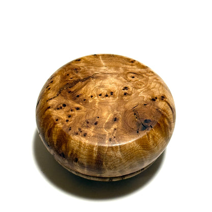Mizume cherry burl incense box, 60mm, bun-shaped, one-touch closure, top quality.