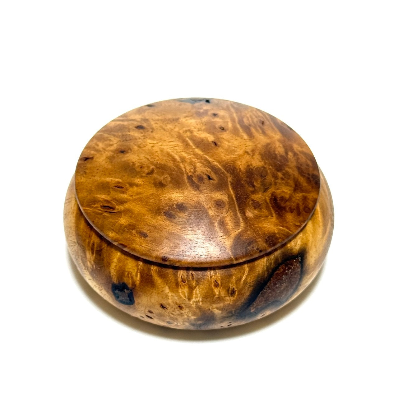 鬼胡桃瘤杢の香合　70mm　まんじゅう型　1タッチ式　極上