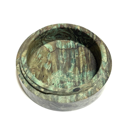 スタビライズド・ウッドの香合（楓瘤）　緑青色　80mm　切立型　1タッチ式