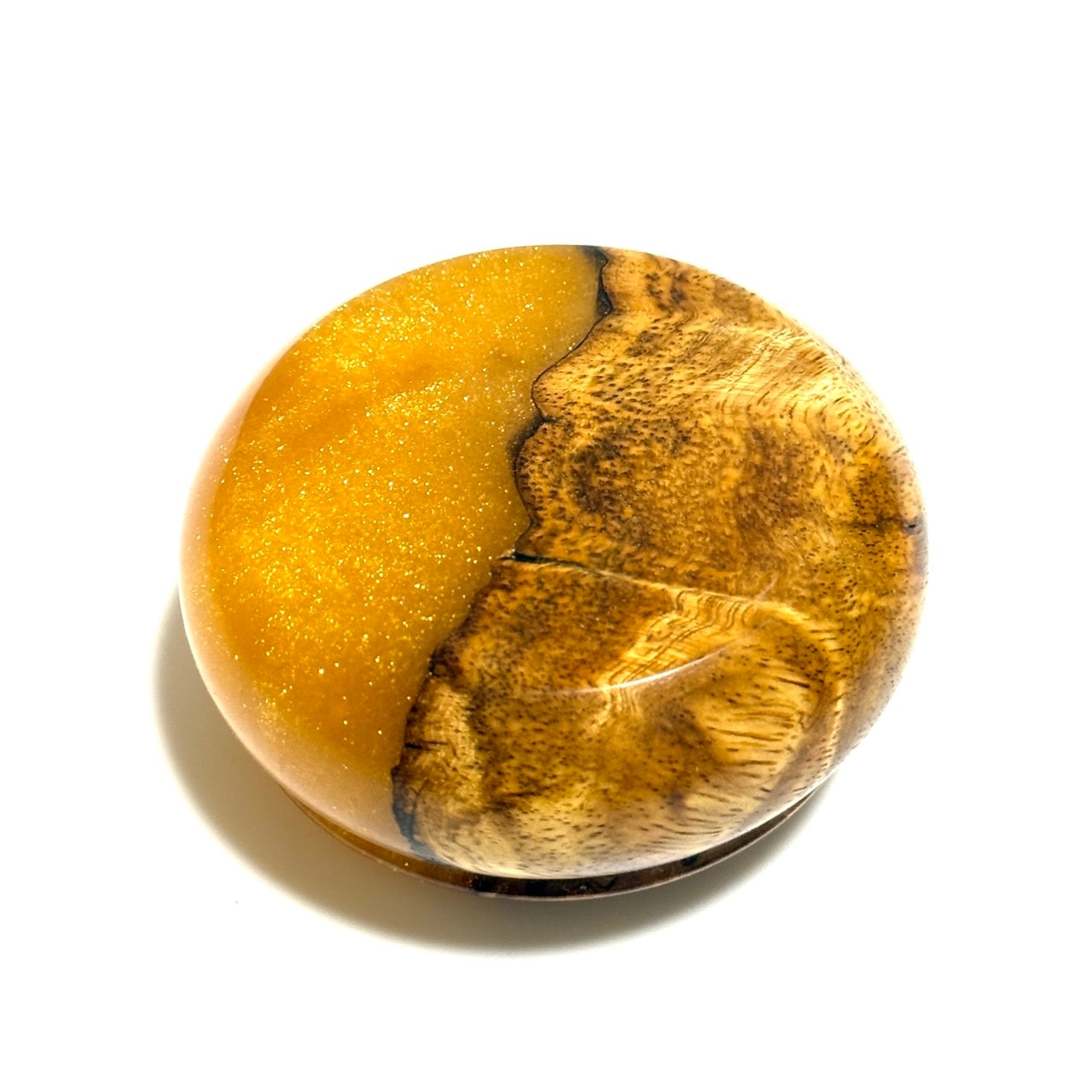 ハイブリッド・ウッドの香合（花梨瘤）　黄金色　70mm　まんじゅう型　1タッチ式