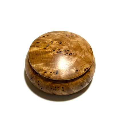 Mizume cherry burl incense box, 60mm, bun-shaped, one-touch closure, top quality.
