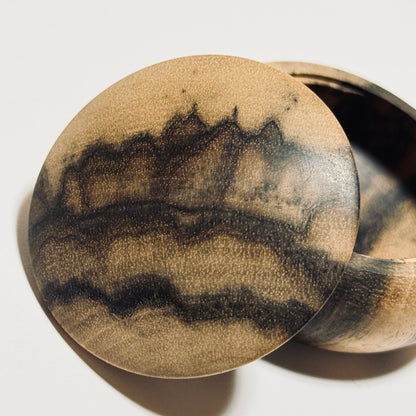 Black Persimmon Incense Box, "Vertical Wood Cut," 60mm, Manju Shape, One-Touch Opening, Premium Quality