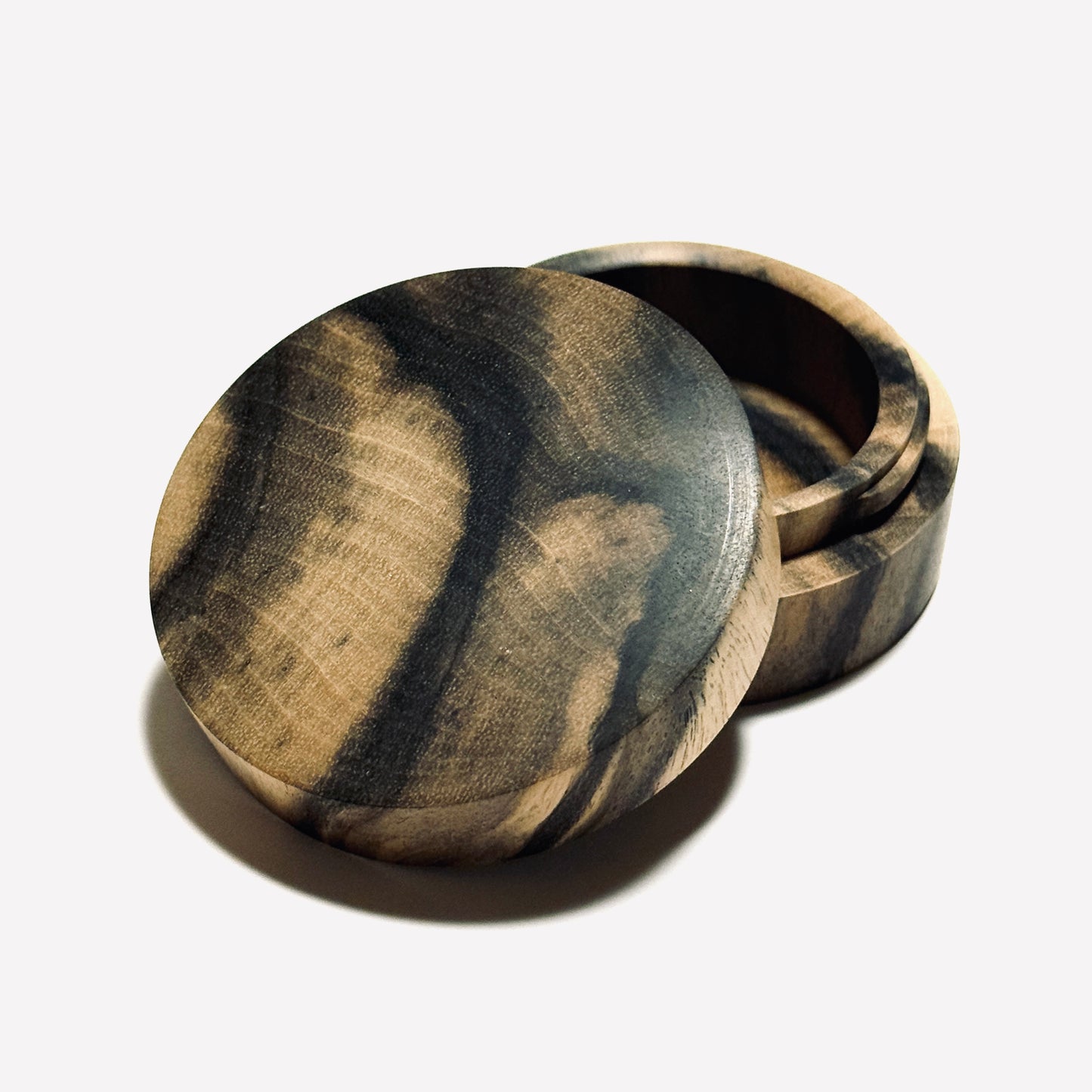 Black Persimmon Incense Box, "Vertical Wood Cut," 60mm, Straight-Sided, One-Touch Type, Premium Quality