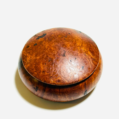 Karin burl incense box, 70mm, bun-shaped, one-touch closure, premium quality.