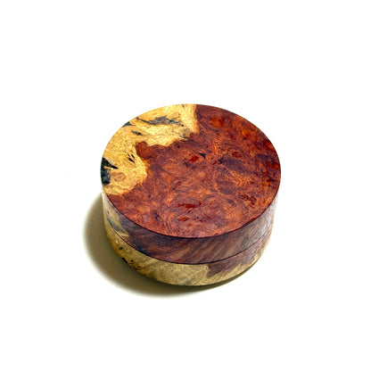 Karin burl incense box, 60mm, straight-sided, "Yugasumi" (evening mist) design, one-touch type.