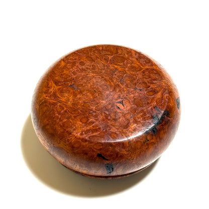 Karin burl incense box, 70mm, bun-shaped, one-touch closure, premium quality.