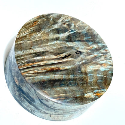 スタビライズド・ウッドの香合（楓瘤）　ターコイズ色　70mm　切立型　1タッチ式